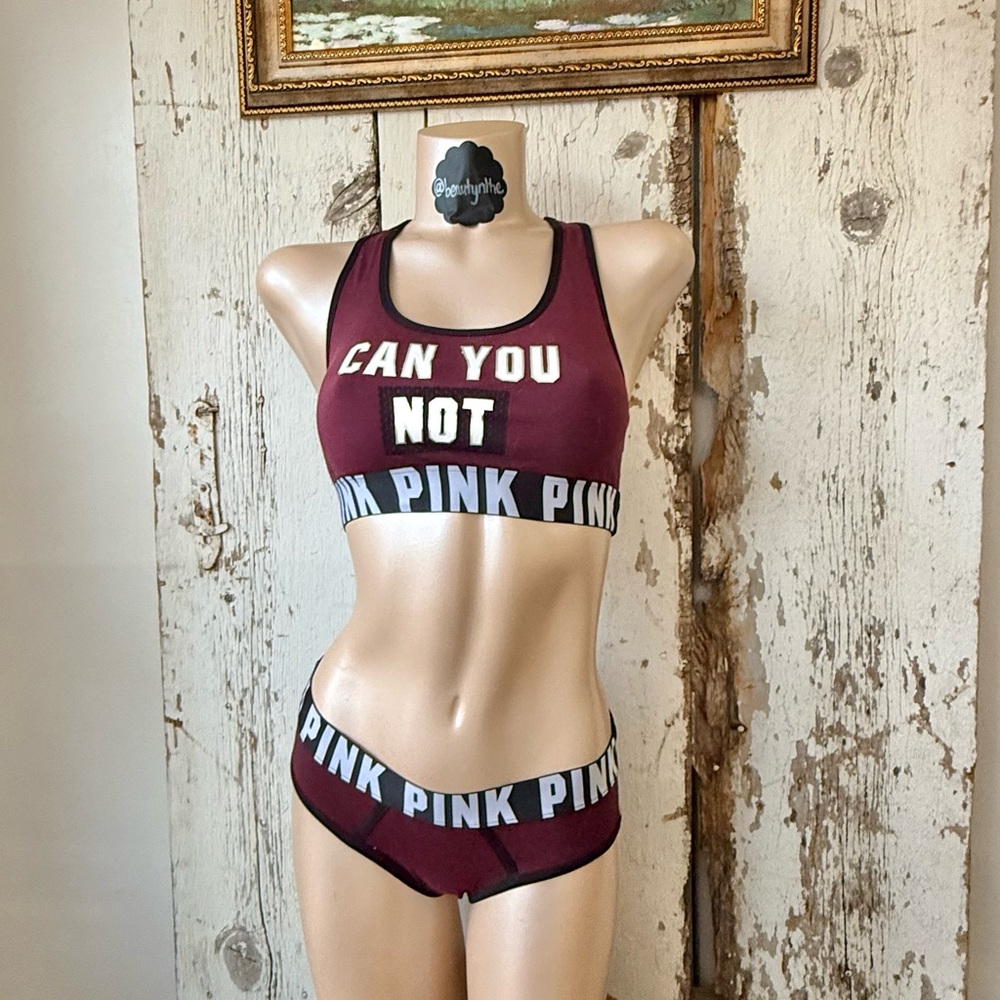 Victoria secret PINK •can you not• logo sports bra/bralette & matching panty NWT